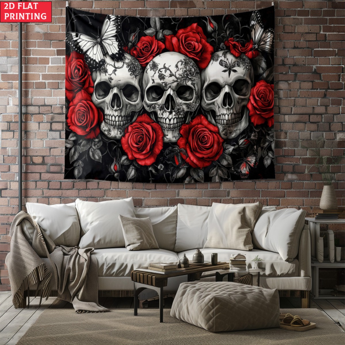 Interior Design Home Decor - Teschio e rose senza cornice Arazzo