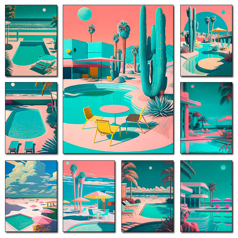 Interior Design Home Decor - Poster Retro-Futuristico con Palme in Riva